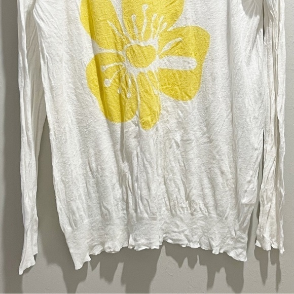 SEATON REVOLVE Women’s Intarsia Knit Yellow Ivory Flower Sweater Linen Blend L - Picture 2 of 8